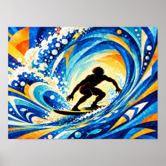 Surfaren rider inuti en våg fat silhuett poster
