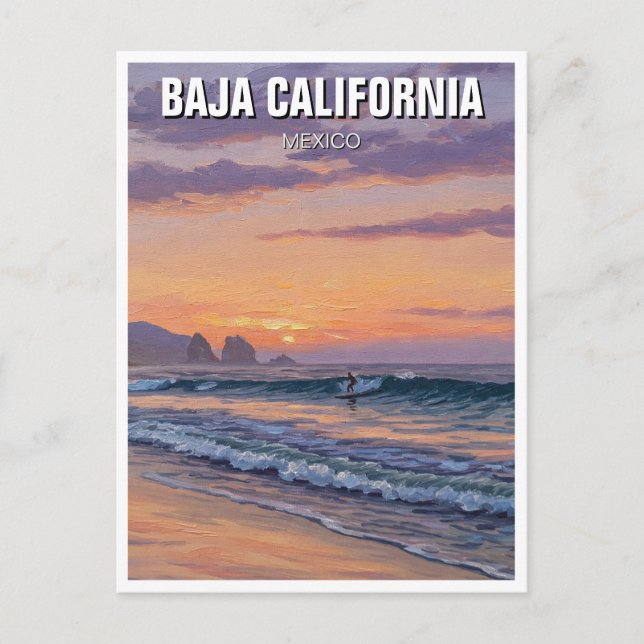 Surfaren Solnedgång Baja California Vykort (Framsida)
