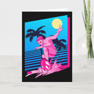 Surfaren Synthwave Solnedgång Palmträd Surfing 80- Kort