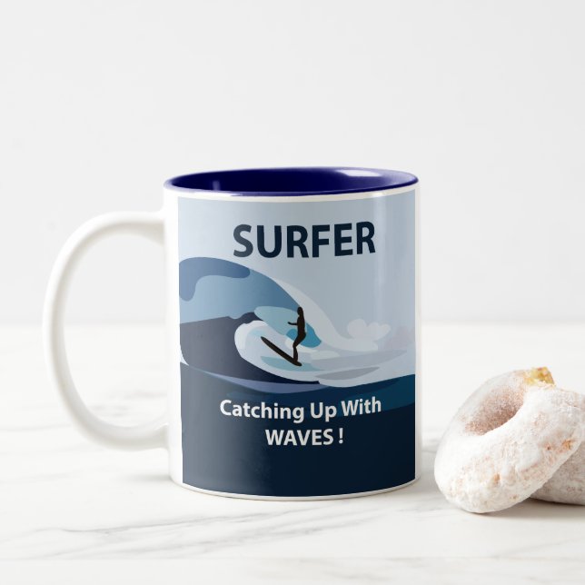Surfarstrand Surfing  Två-Tonad Mugg (Med munk)