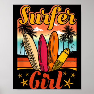 Surfartad tjej strand retro 70-tal vintage surfing poster