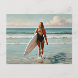 Surfartjejflicka på stranden vykort