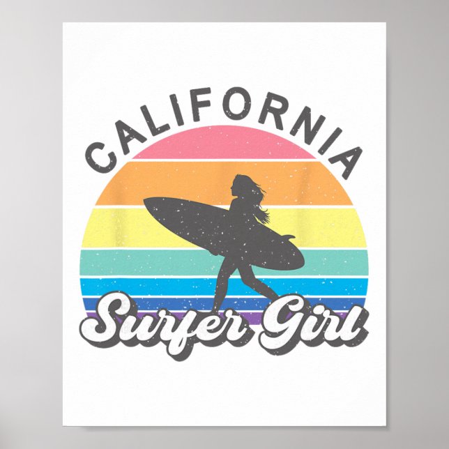 Surfartyg Flicka Kalifornien Surfning Surf Strand  Poster (Framsidan)