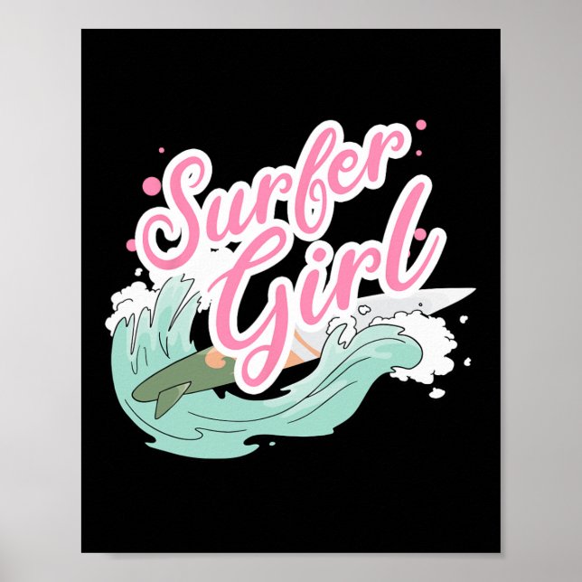 Surfartyg Flicka Surfing  Poster (Framsidan)