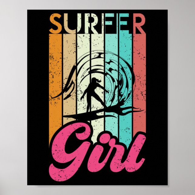 Surfartyg för tjej Surfbräda Kvinnor Surf Hav Retr Poster (Framsidan)