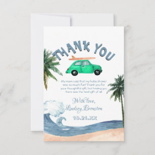 Surfbil Coconut Träd Blue Beach Baby Shower Tack Kort