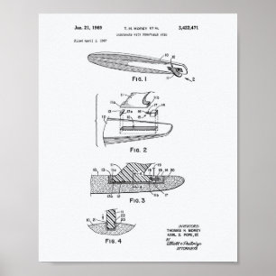 Surfboard 1969 Patent Art White Papper Poster