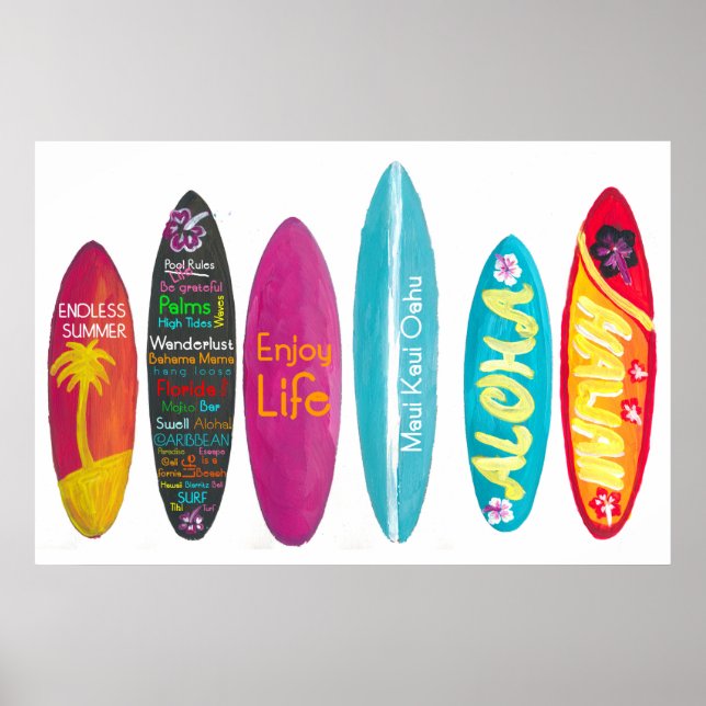 Surfboard Art Wall Aloha Poster (Framsidan)