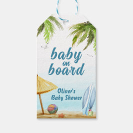 Surfboard Baby Shower för sommarströ Presentetikett