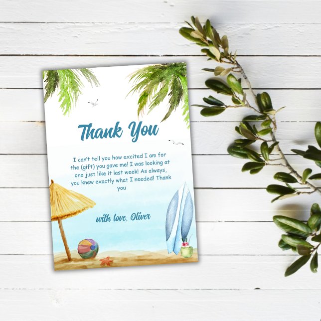 Surfboard Baby Shower för sommarströ Tack Kort (Summer Beach Ocean Surfboard Baby Shower Thank You Card)