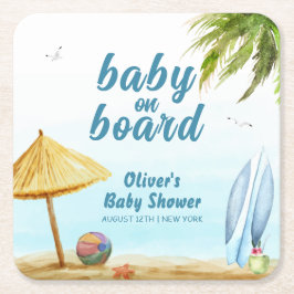 Surfboard Baby Shower för sommarströ Underlägg Papper Kvadrat