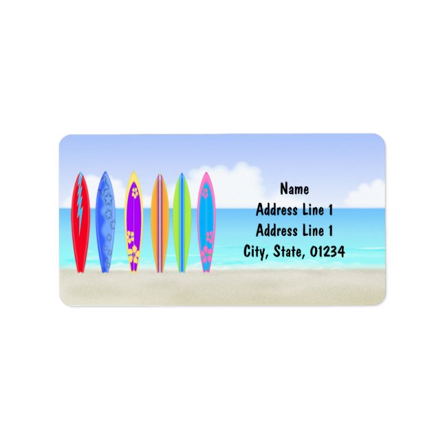 Surfboard Beach-Adressetiketter Adressetikett (Framsidan)