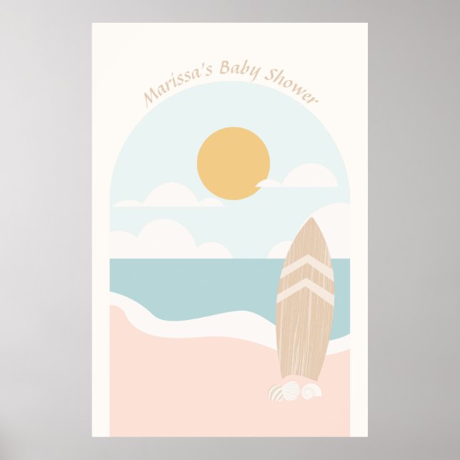 Surfboard Beach Baby Shower Poster (Framsidan)