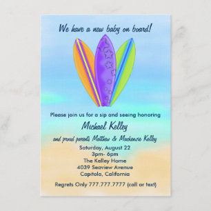 Surfboard Beach Baby Sip and See Shower Party Inbjudningar