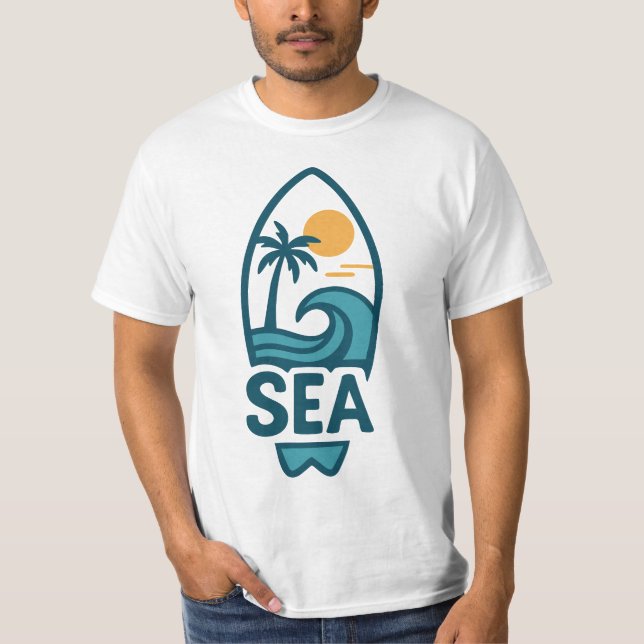 Surfboard Beach handflatan Träd & Wave T Shirt (Framsida)