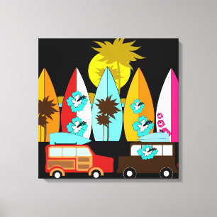 Surfboard Beach Surfing Hippie Vans Canvastryck