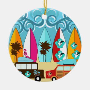 Surfboard Beach Surfing Hippie Vans Julgransprydnad Keramik