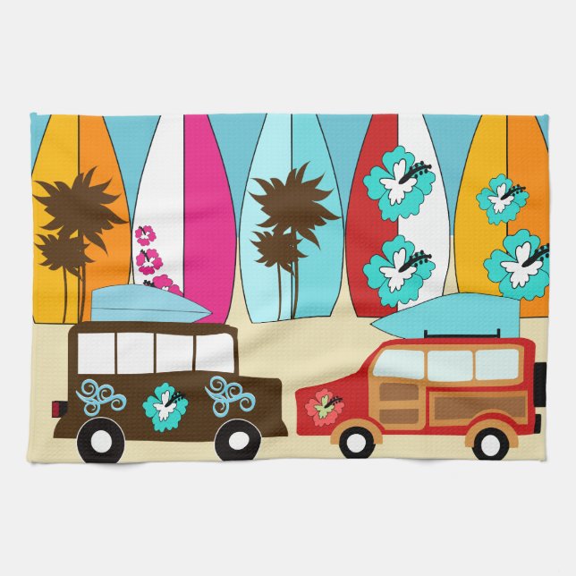 Surfboard Beach Surfing Hippie Vans Kökshandduk (Horisontell)