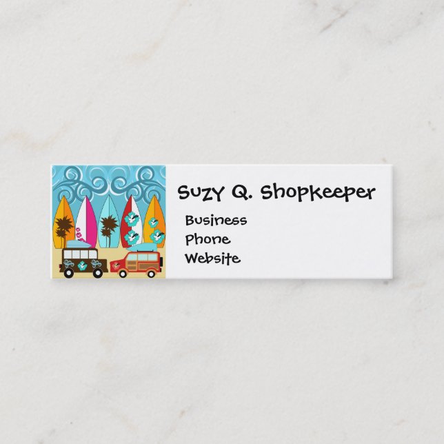 Surfboard Beach Surfing Hippie Vans Mini Visitkort (Framsida)