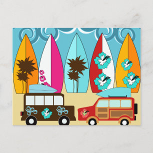 Surfboard Beach Surfing Hippie Vans Vykort