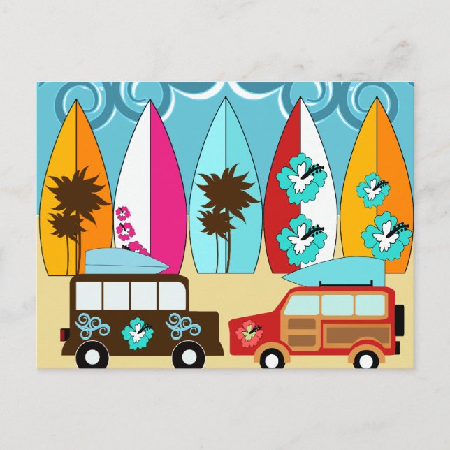 Surfboard Beach Surfing Hippie Vans Vykort (Framsida)