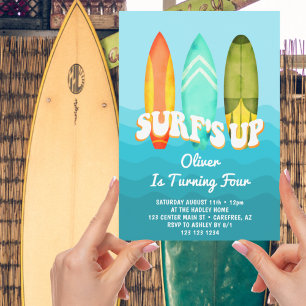 Surfboard Boy 4e födelsedagen Inbjudningar