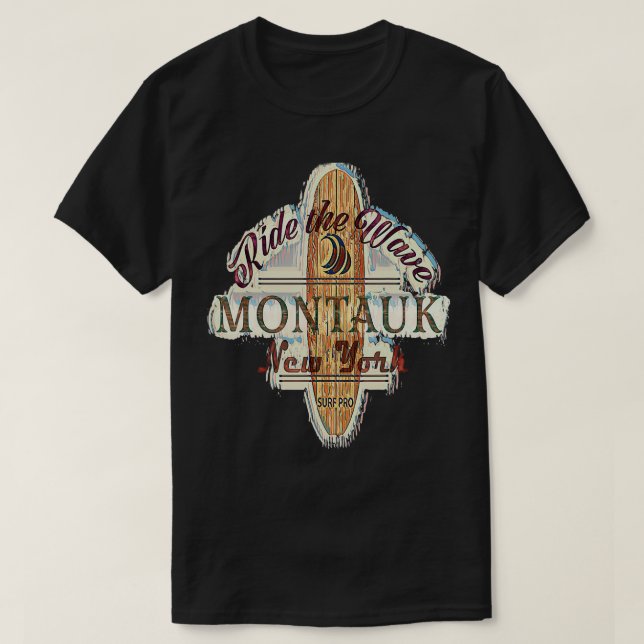 Surfboard Distress Longboard Montauk New T Shirt (Design framsida)