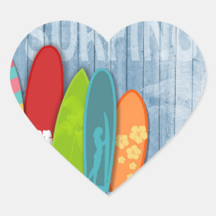 Surfboard Heart Sticker Hjärtformat Klistermärke