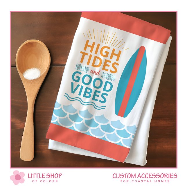 Surfboard High Tides Good Vibes Customizable Beach Kökshandduk (Skapare uppladdad)