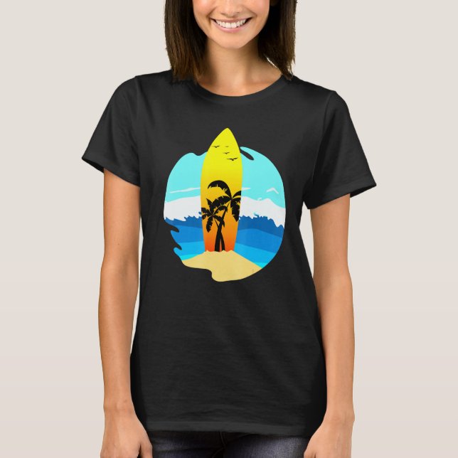 Surfboard I California Beach Wave Handflatan T Shirt (Framsida)