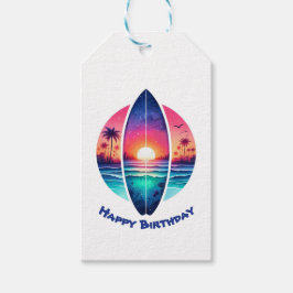 Surfboard i solnedgången presentetikett