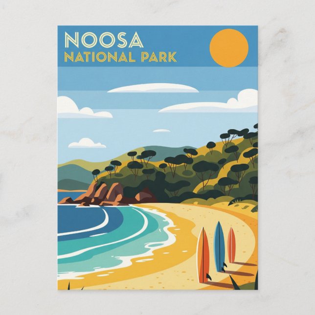 Surfboard in Noosa National Park Australia Travel Vykort (Framsida)