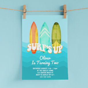 Surfboard Kids 2:a födelsedagen Inbjudningar