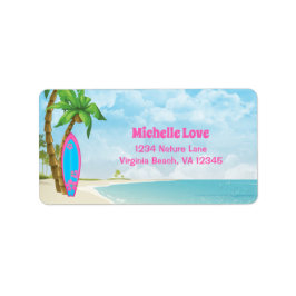 Surfboard och Beach Tropical Surfing Adress Adressetikett