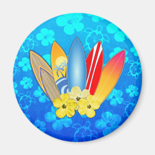 Surfboard och Hibiscus Flowers Magnet