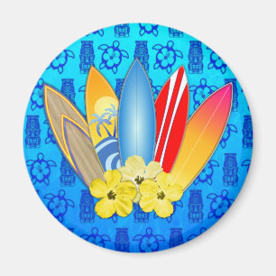 Surfboard och Hibiscus Flowers Magnet