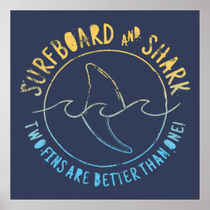 Surfboard och Shark Funy Surfing Summer Poster