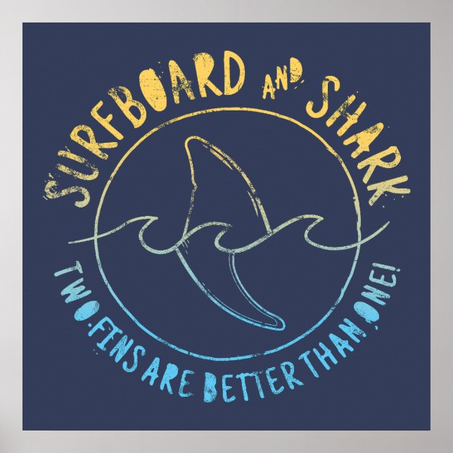 Surfboard och Shark Funy Surfing Summer Poster (Framsidan)