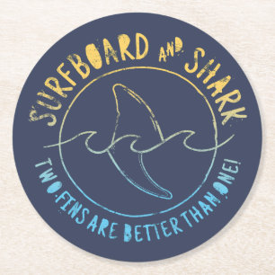 Surfboard och Shark Funy Surfing Summer Underlägg Papper Rund