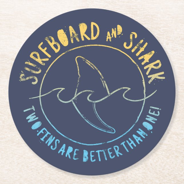Surfboard och Shark Funy Surfing Summer Underlägg Papper Rund (Framsidan)