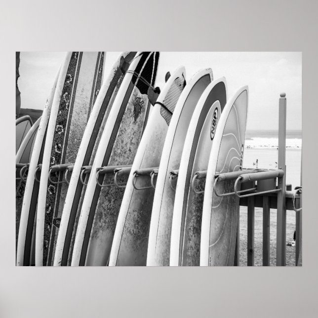 Surfboard of Beach Rack Coastal Art Poster (Framsidan)