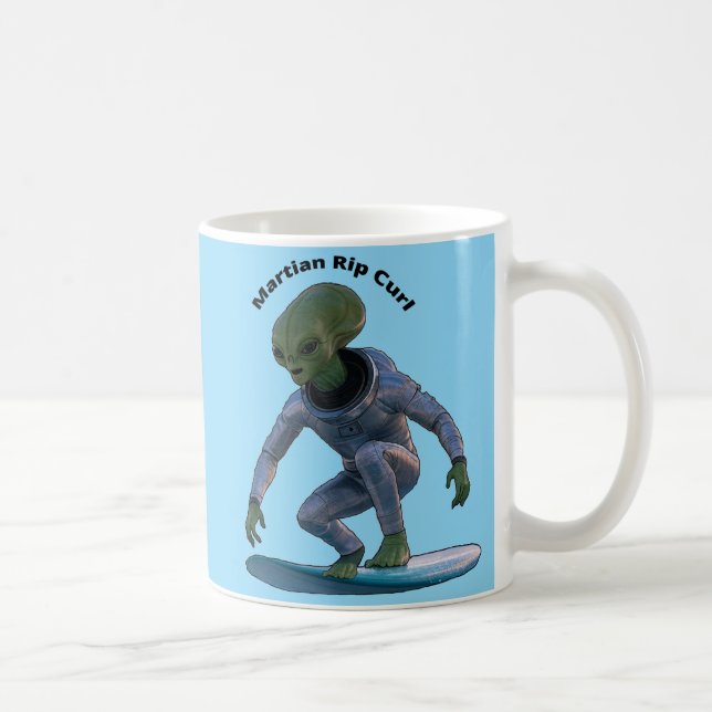 Surfboard Space Martian Riding a Wave URM Kaffemugg (Höger)