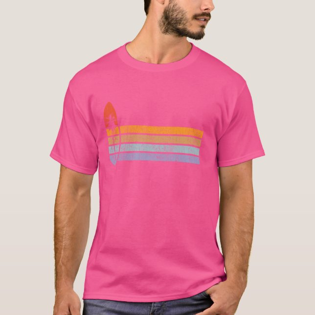 Surfboard Sunset Handflatan Träd Beach Surfer T Shirt (Framsida)