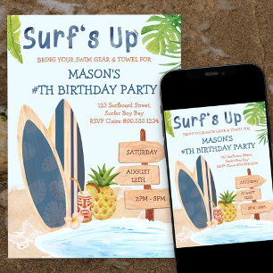 Surfboard Surfboard-inbjudan för Födelsedagsfester Inbjudningar