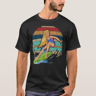 Surfboard Surfer Vågar Vatten sport Retro Sur  hav T Shirt