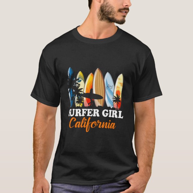 Surfboard Surfing California Beach Summer T Shirt (Framsida)