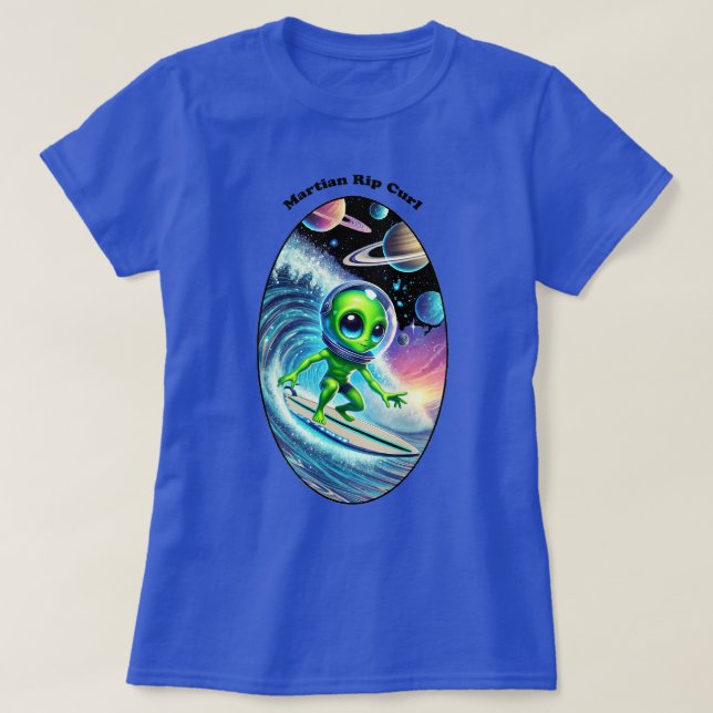 Surfboard Surfspace Alien Riding a Wave URM T Shirt (Design framsida)