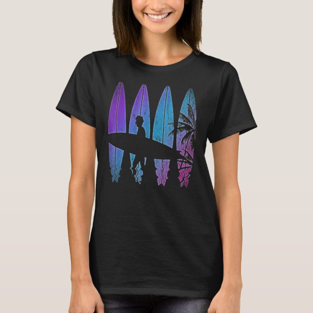 Surfboard Synthwave Surfer Vaporwave Handflatan Tr T Shirt (Framsida)