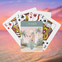 Surfboard Tropical Island Flower Palm Tree w Name Casinokort
