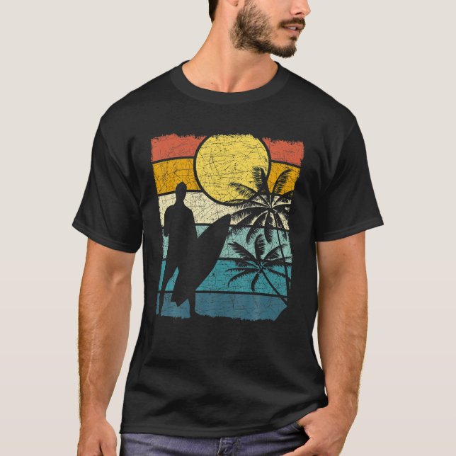 Surfboard Vatten sport Surfer Retro Tropical Surfi T Shirt (Framsida)